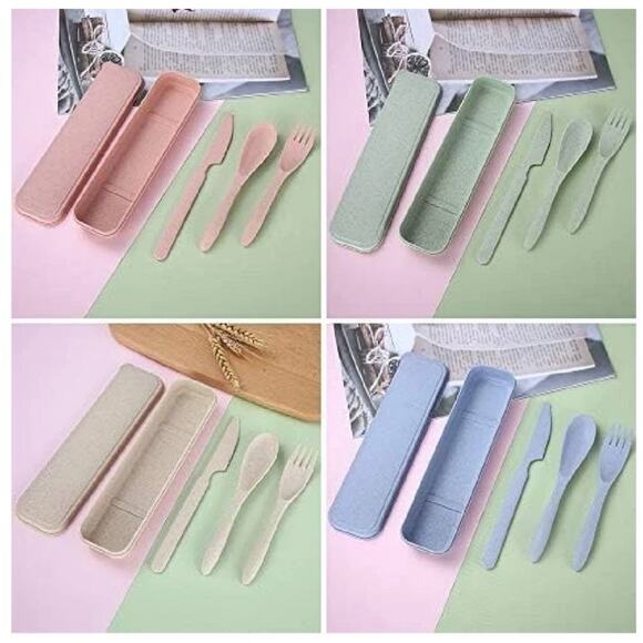 Portable Cutlery, Wheat Straw Cutlery, Spoon Knife Fork Tableware set - Picture 4 of 6